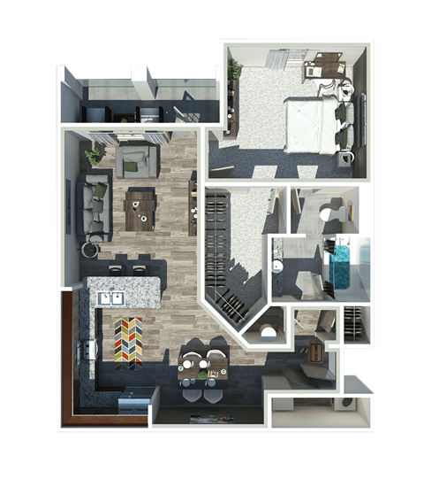Floor plan for 1 bed, 1 bath, 882 sqft
